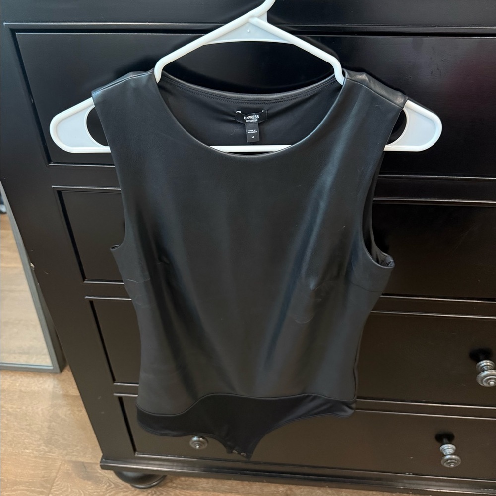 Express Black Faux-Leather Sleeveless Bodysuit